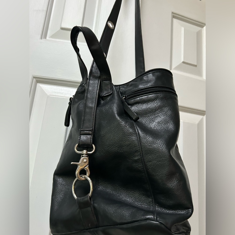 Tignanello leather black convertible-from shoulder to crossbody. Many sections!